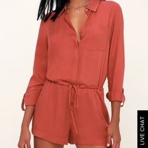 MUST GO - Zayn Rusty Rose Long Sleeve Button-Up Romper